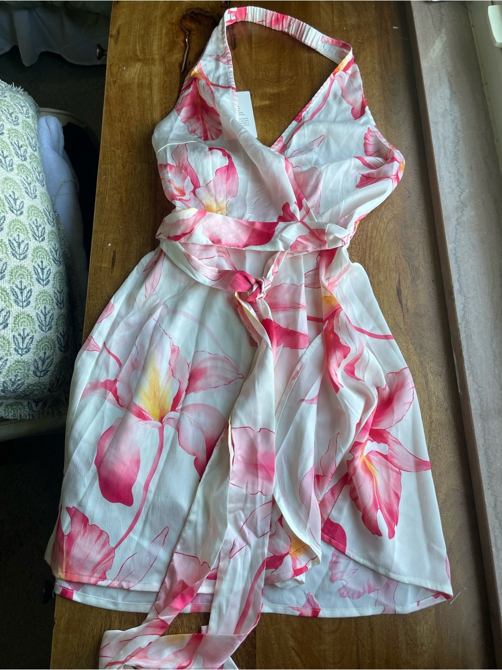 Cupshe Pink Floral Halter Wrap Mini Dress
